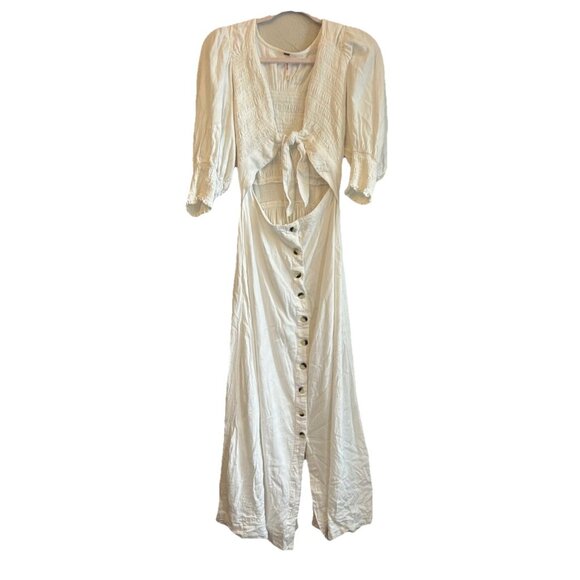 Free People Women's White Button Front Wrap Maxi Dress Medium Boho Fairy Beach - Picture 3 of 10